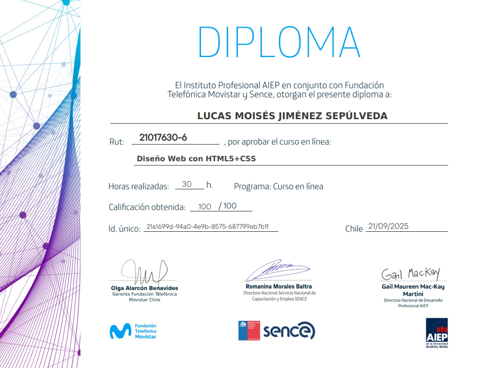Certificado Diploma Diseño Web HTML5 y CSS